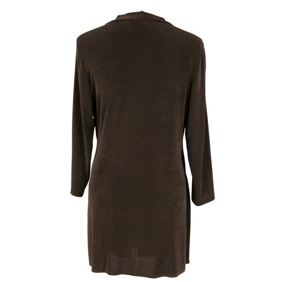 Chicos Travelers Top 1 Womens Medium 8 Brown Stretch Knit Blouse Faux Wrap Long - Picture 2 of 12
